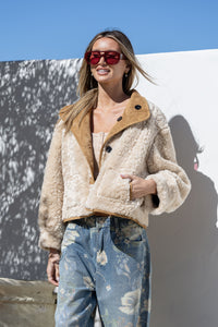 Two Way Reversible Teddy Jacket - Tan/Natural