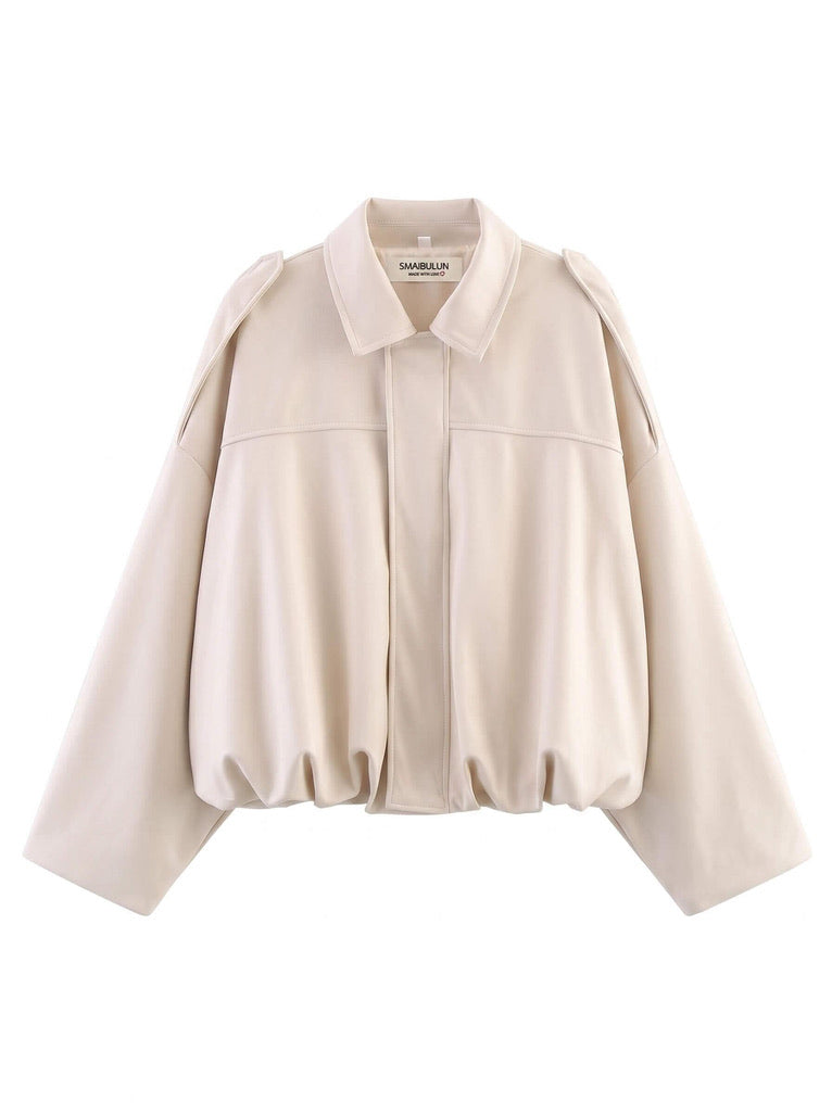 Suede Zip Gather Hem Bomber Jacket - Cream