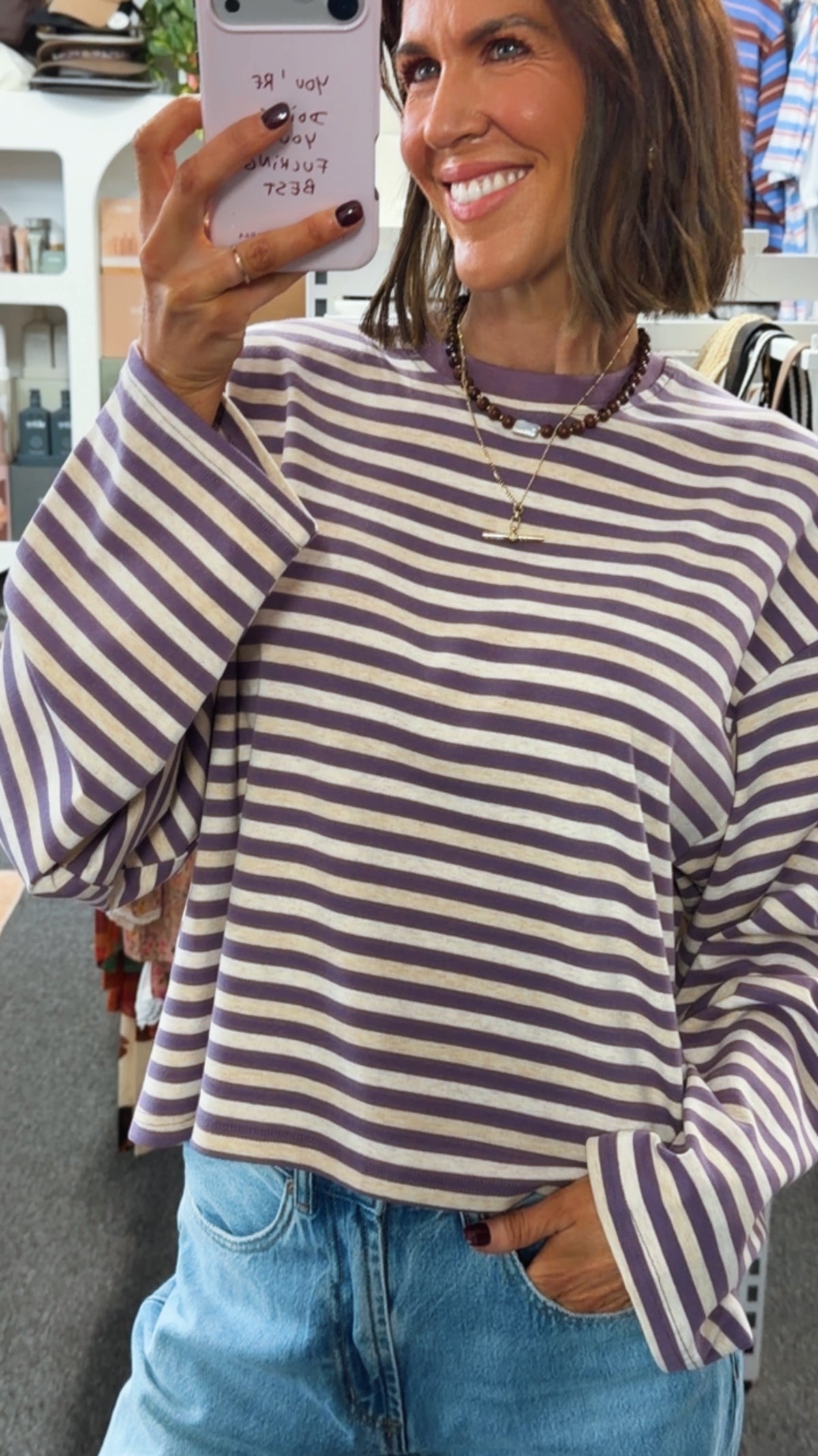 Stevie Stripe Top - Plum Lilac
