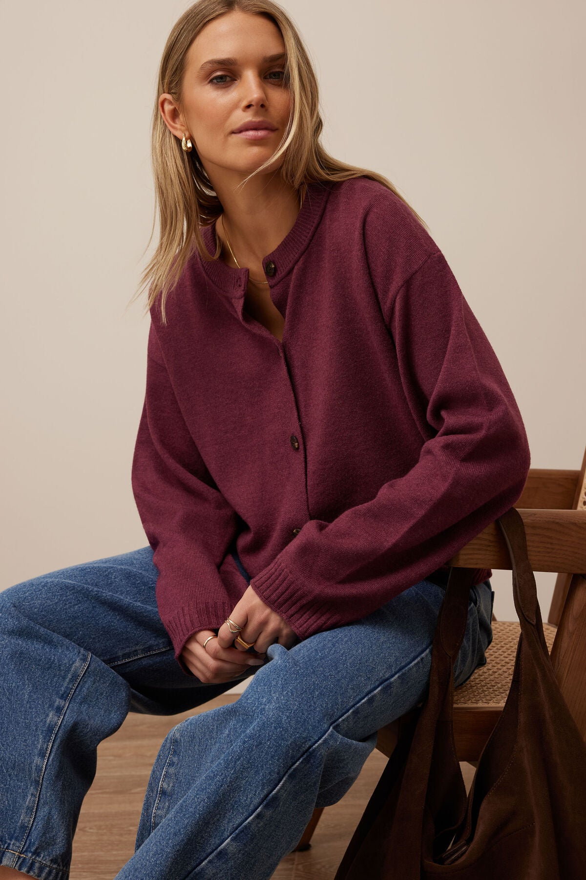 Pippa Long Sleeve Knit Cardi - Washed Burgundy