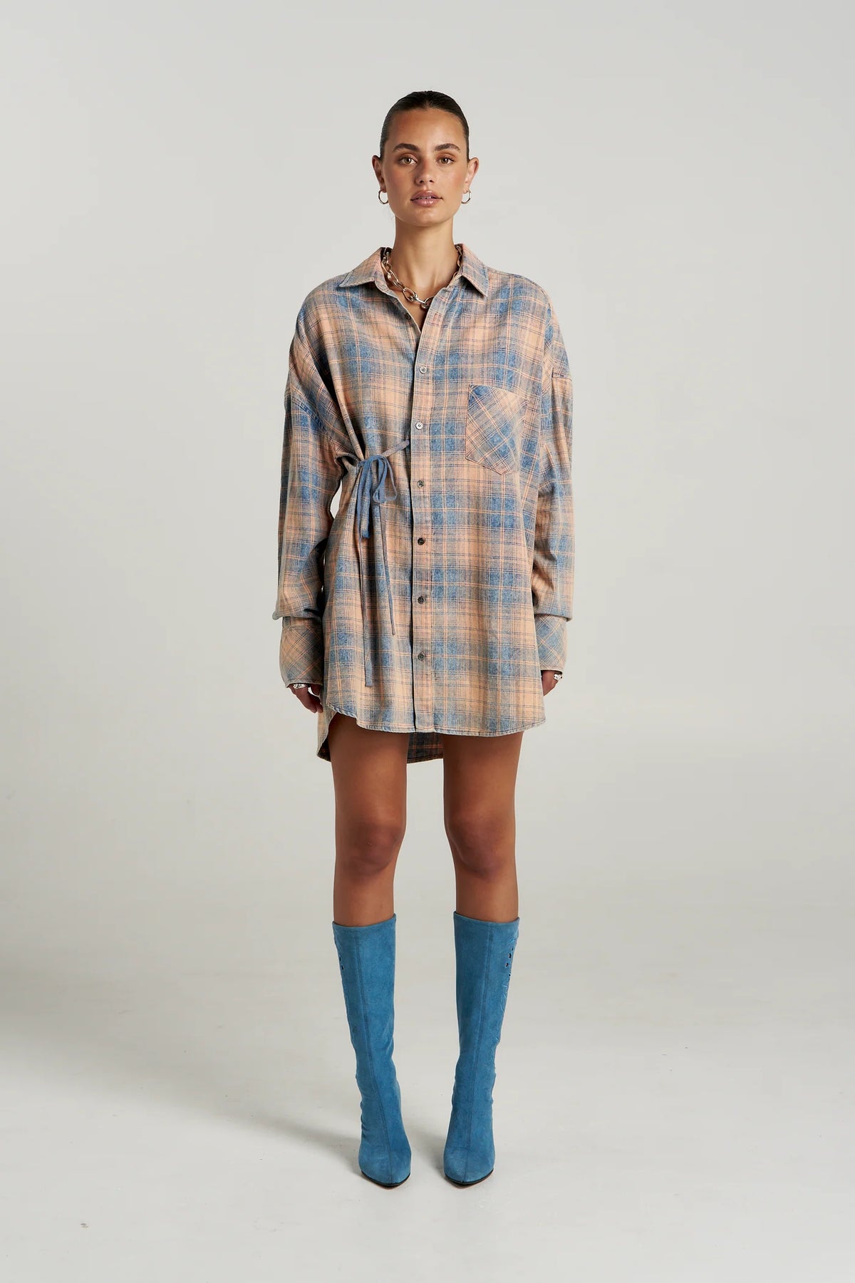 Pip Shirt Dress - Aperol Check