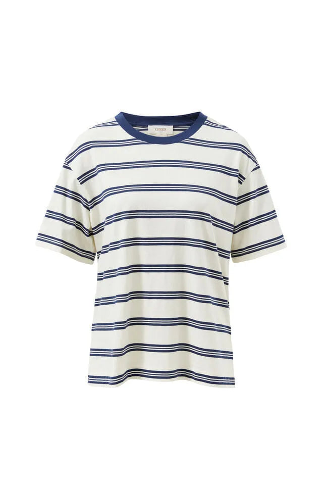 Stevie Slouchy Tee Milk/Heritage Navy Stripe