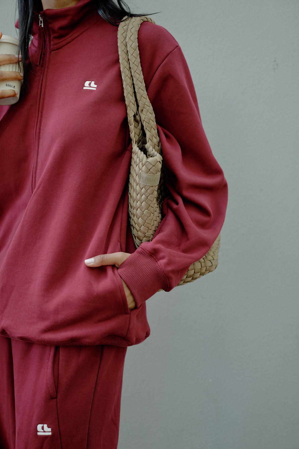 Lonny Oversized Half Zip Sweat - burgundy