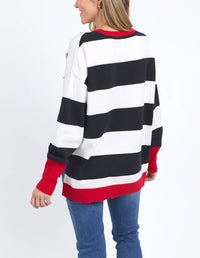Elvie Stripe Knit - Navy/White/Poppy