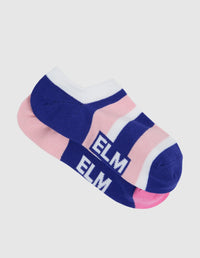 Two Pack No Show Socks Ribbon - Col Block Pink/Strip