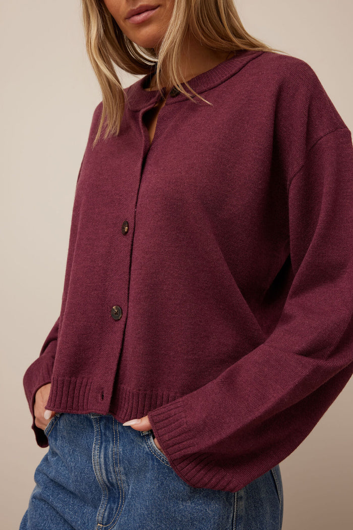 Pippa Long Sleeve Knit Cardi - Washed Burgundy
