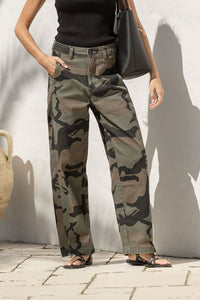 Stretch Camo Barrel Jean - Khaki