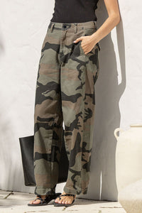 Stretch Camo Barrel Jean - Khaki