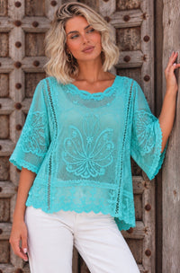 Butterfly Lace Top - Turquoise