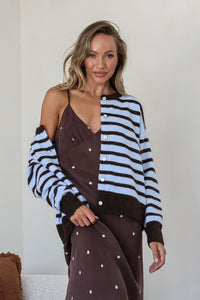 Stripe Zara Cardi - Blue/Chocolate