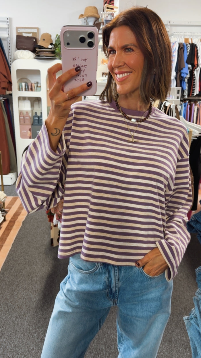 Stevie Stripe Top - Pink/Choc