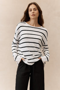 Minnie Top - White/Black Stripe