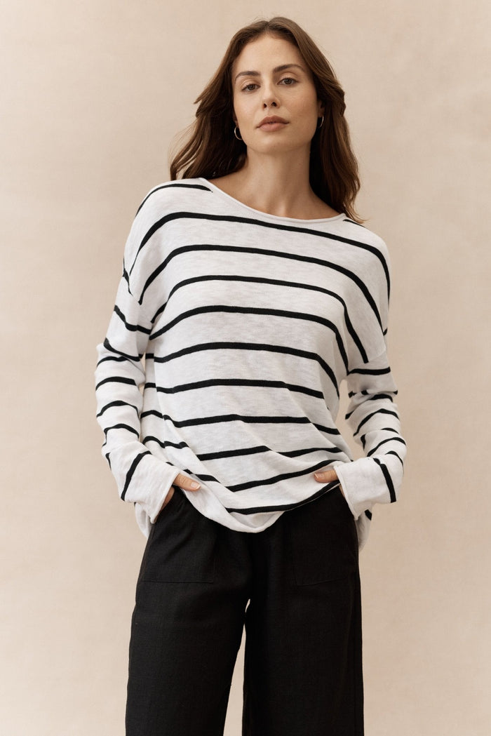 Minnie Top - White/Black Stripe