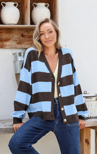 Brady Bunch Cardi - Chocolate/Blue Stripe