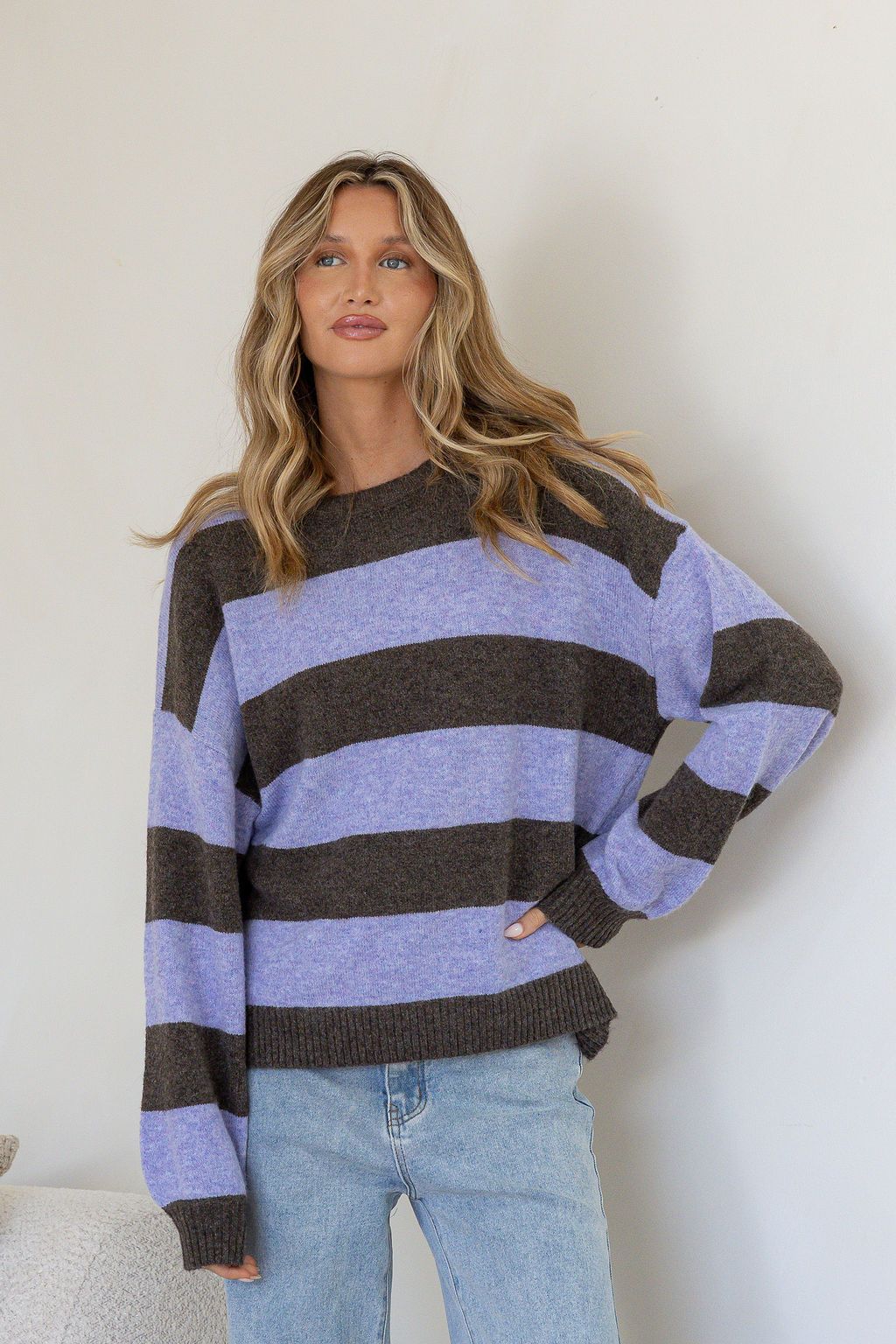 Brady Bunch Knit - Lilac/Chocolate Stripe