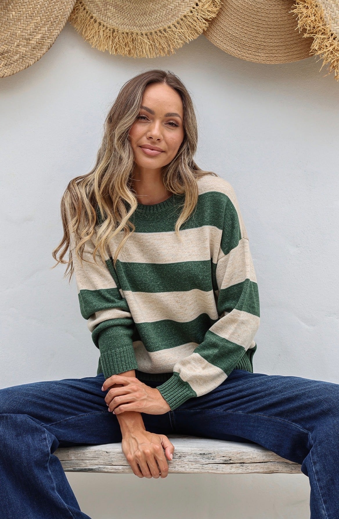 Brady Bunch Knit - Khaki/Latte Stripe
