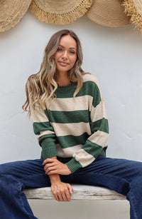 Brady Bunch Knit - Khaki/Latte Stripe