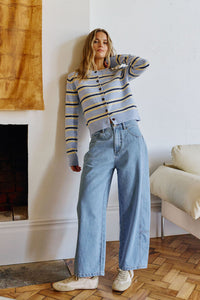 Laine Long Sleeve Knit Cardi - Blue Stripe