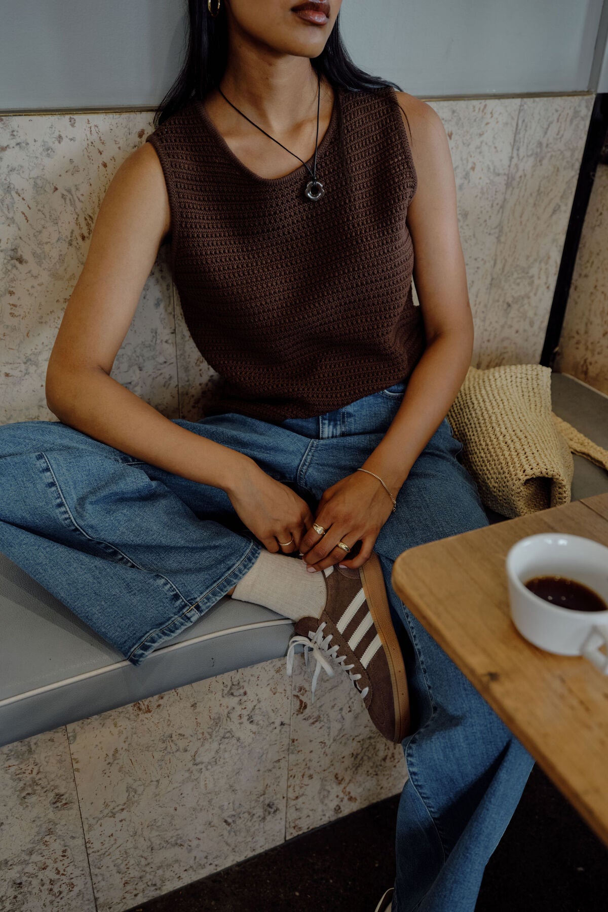 Margot Mesh Knit Tank - Chocolate