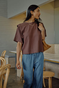 Rainey Pleat Sleeve Tee - Brunette Brown