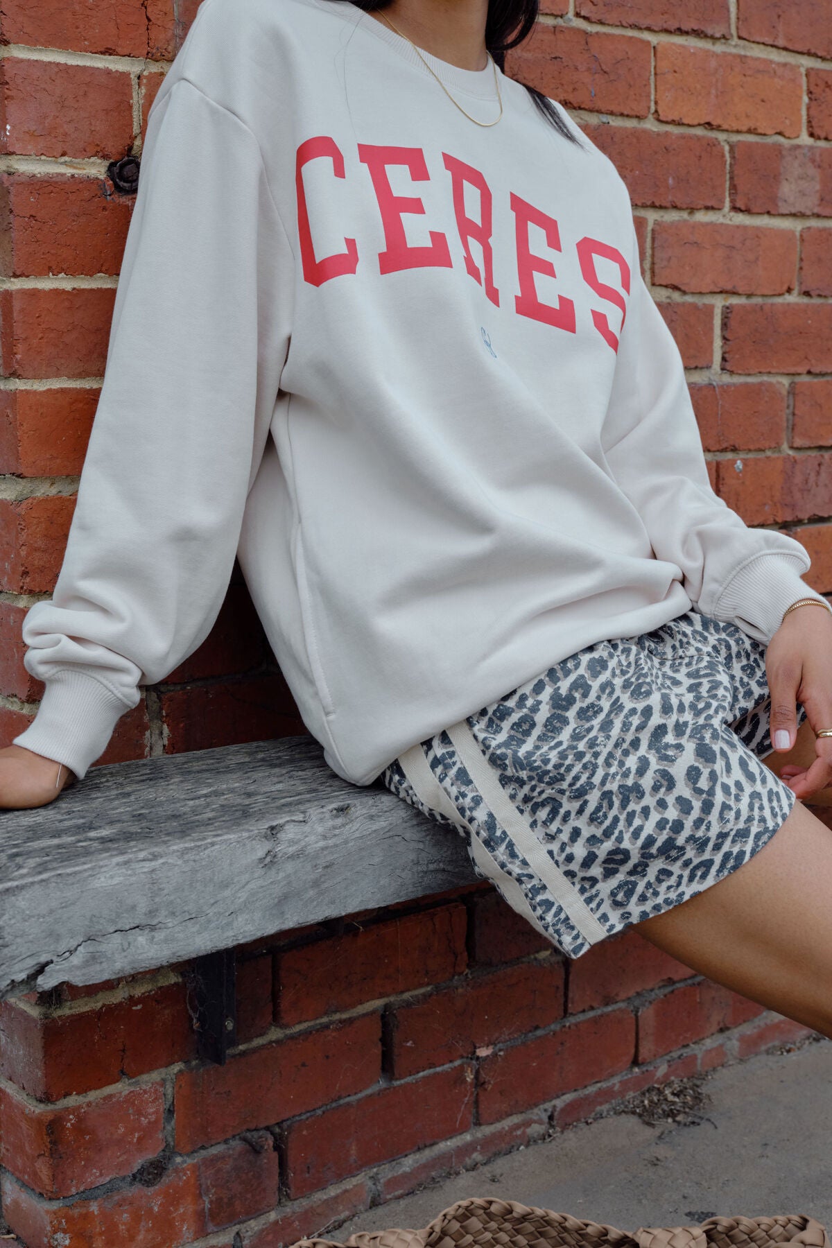 Isla Oversized Slouch - Buff Fiery Red Heritage Logo