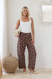 Polka Dot Barrel Jean - Chocolate/White