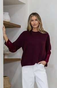 Lace Sleeve Overlay Knit - Wine