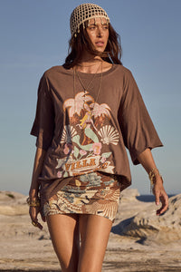 Villa Tropic Oversized Biker Tee - Coffee