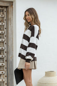 Brady Bunch Knit - Chocolate White Stripe