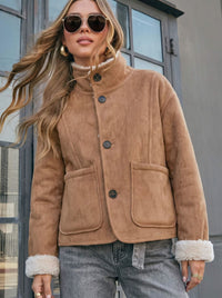 Two Way Reversible Teddy Jacket - Tan/Natural