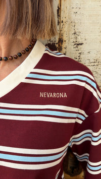 THE DRIFTER | V Tee - Cream Burgundy Stripe