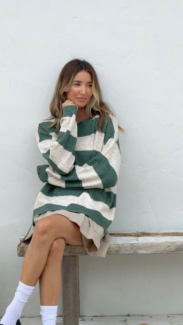 Brady Bunch Knit - Khaki/Latte Stripe