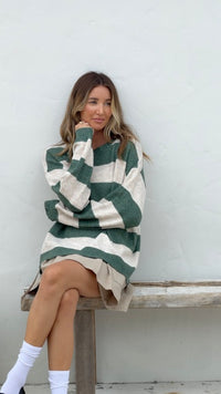 Brady Bunch Knit - Khaki/Latte Stripe