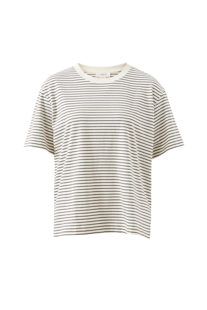 Stevie Slouchy Tee - Milk/Phantom Fine Stripe