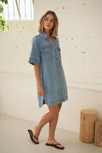 Bonnie Relaxed Shirt Dress - Vintage Blue