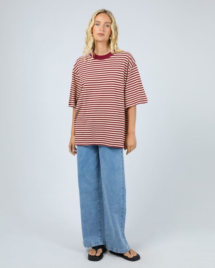 Paloma Oversized Stripe Tee - Wine