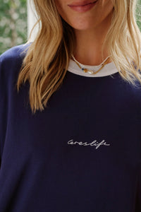 Luna Relaxed Tee - Prussian Blue/Ceres Script Embroidery