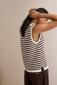 Maddy Mesh Knit Tank - Brunette Stripe