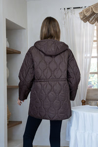 Quilted Drawstring Hooded Anorak - Chocolate