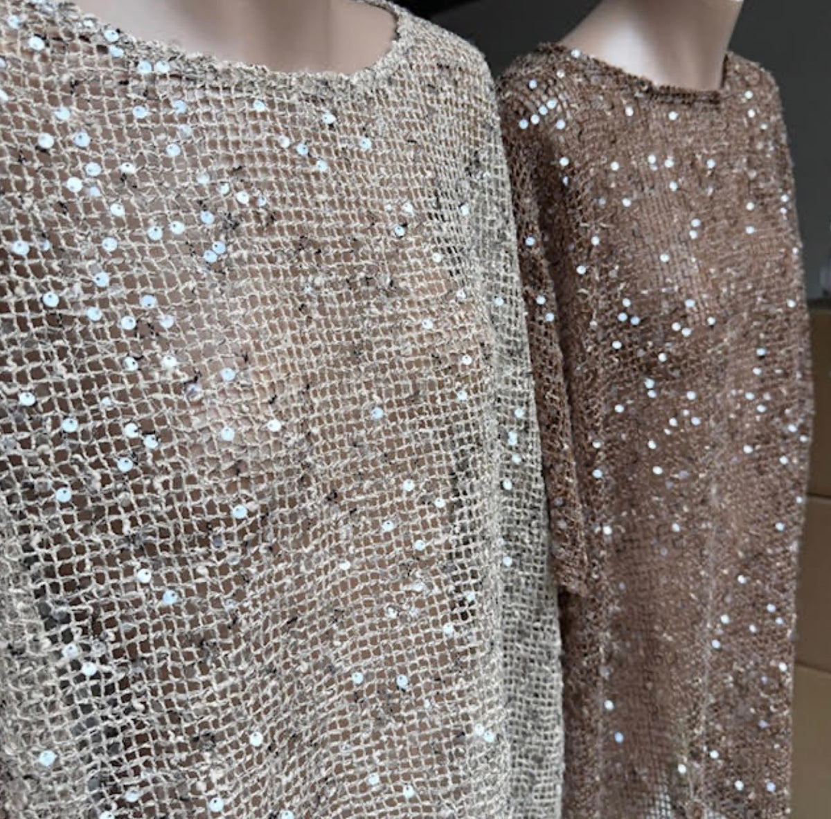 Beige Sequins Knit Oversized Tee