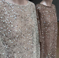 Beige Sequins Knit Oversized Tee