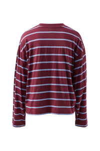 Beau Long Sleeve Slouchy Tee - Washed Burgundy/Sky Blue