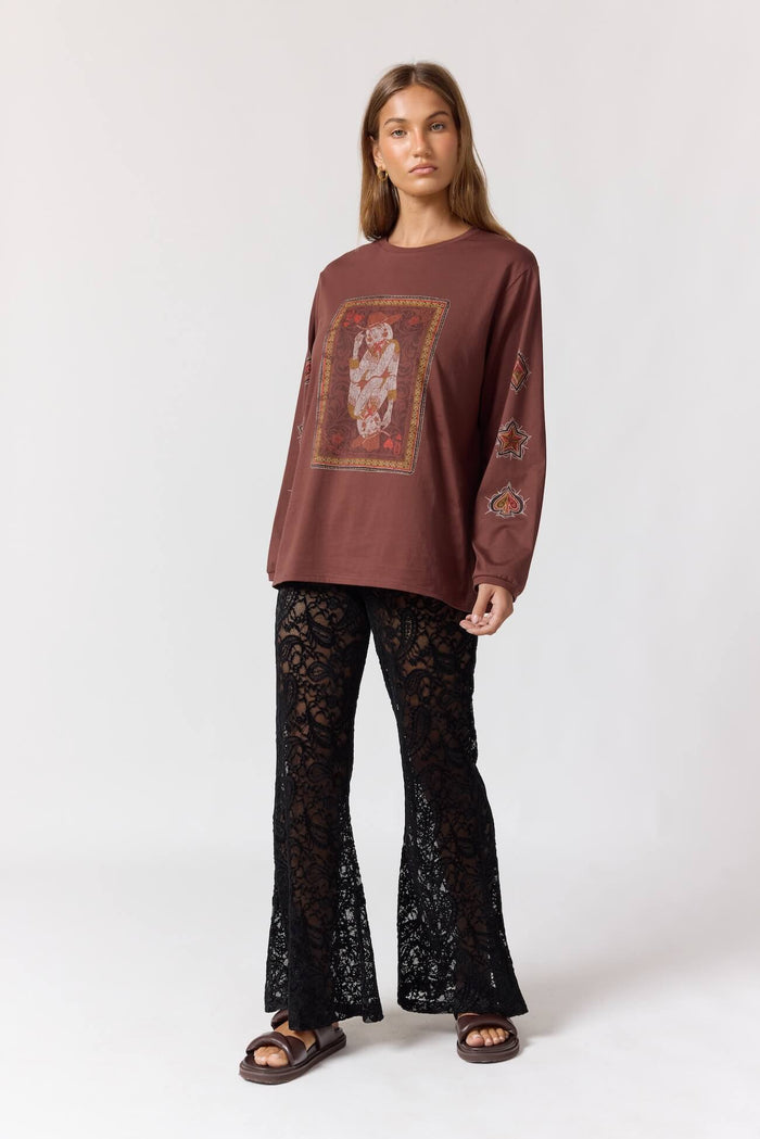 Queen of hearts Long Sleeve Tee - Walnut