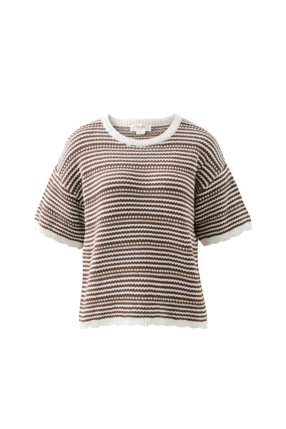 Nina Boxy Knit Tee - Chocolate Stripe
