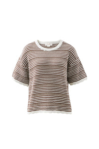Nina Boxy Knit Tee - Chocolate Stripe
