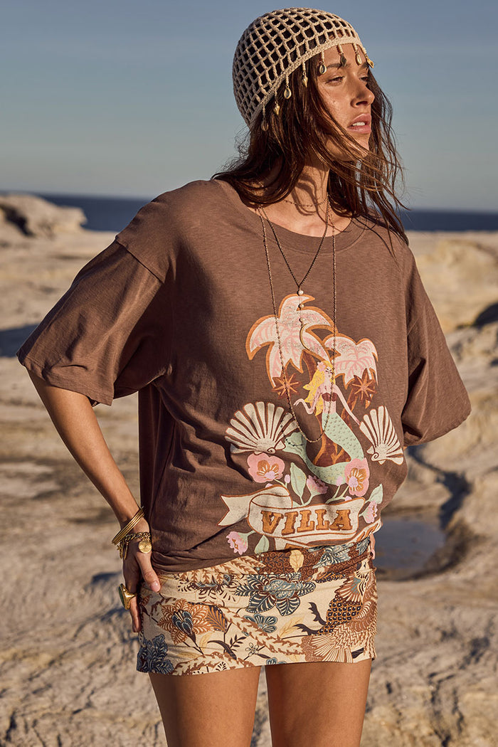 Villa Tropic Oversized Biker Tee - Coffee
