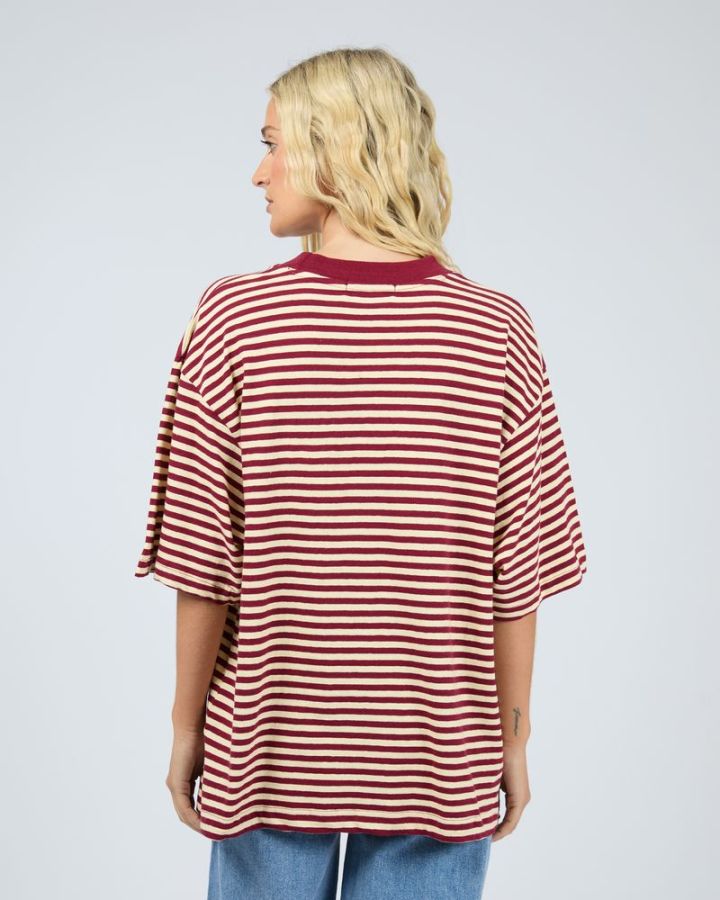Paloma Oversized Stripe Tee - Wine