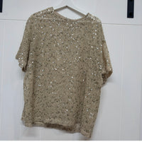 Beige Sequins Knit Oversized Tee
