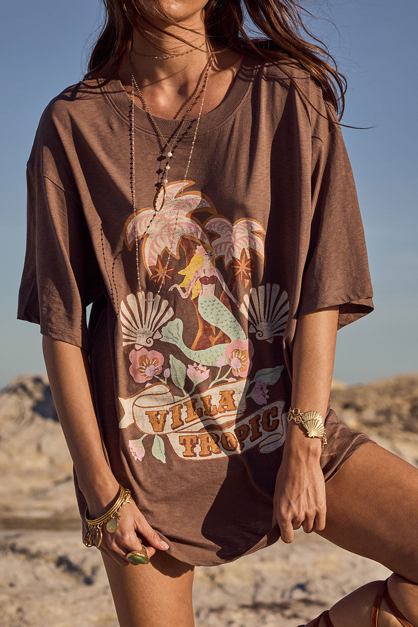 Villa Tropic Oversized Biker Tee - Coffee
