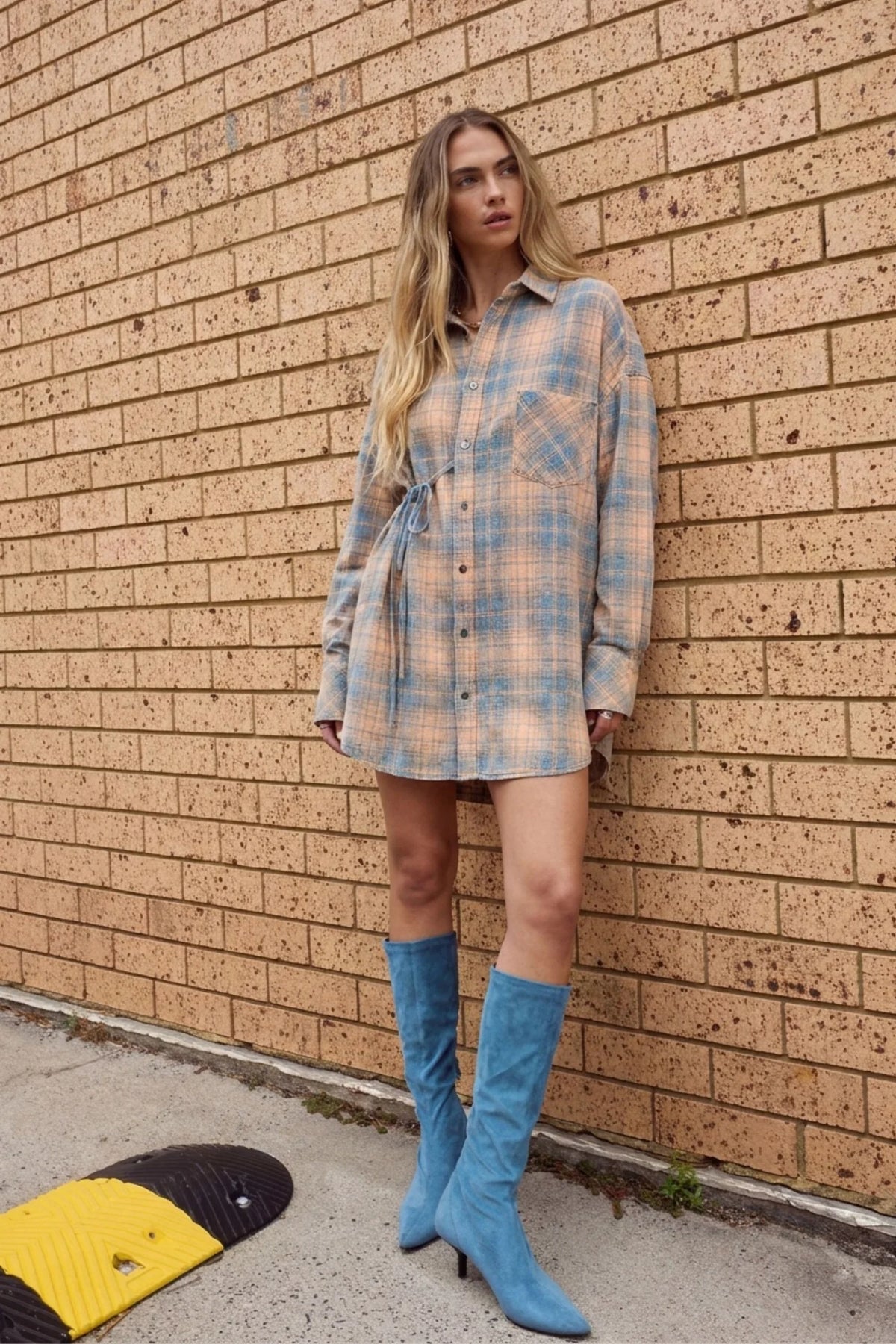 Pip Shirt Dress - Aperol Check
